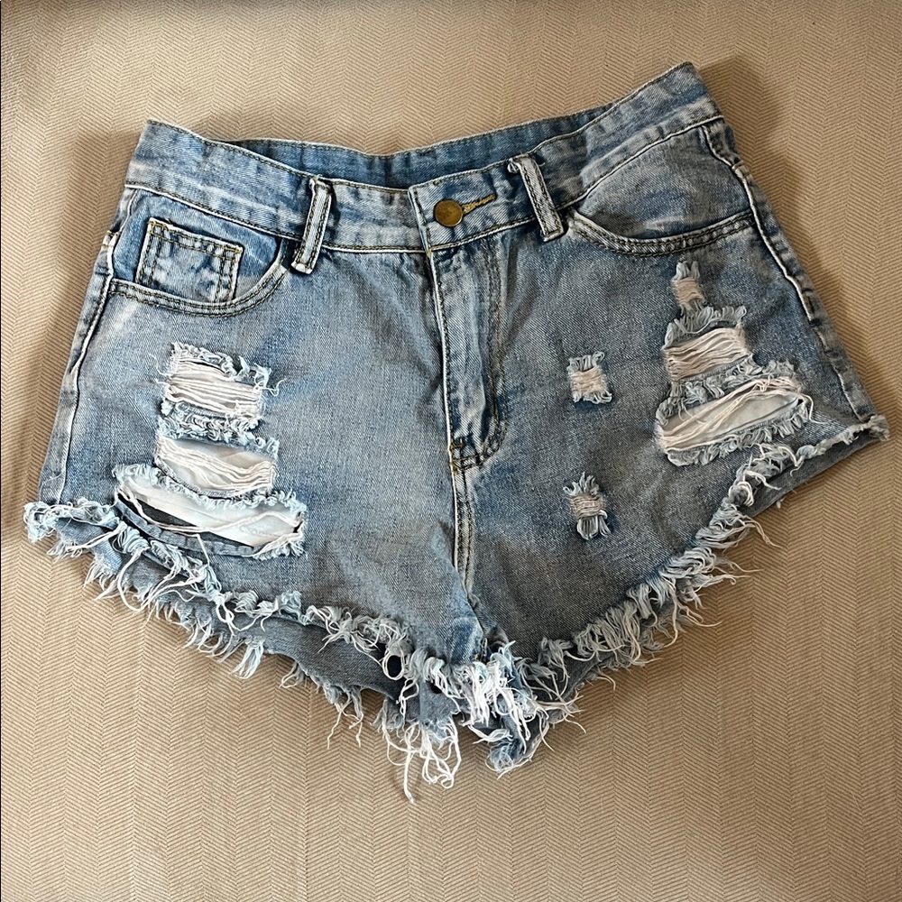 SHEIN Light Blue Distressed Jean Shorts